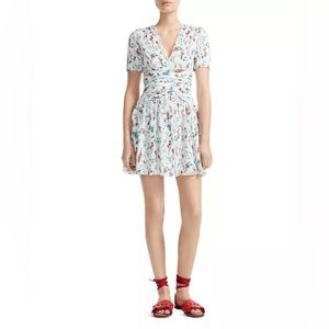 Maje Rasion Pleated Floral-Print Mini Dress